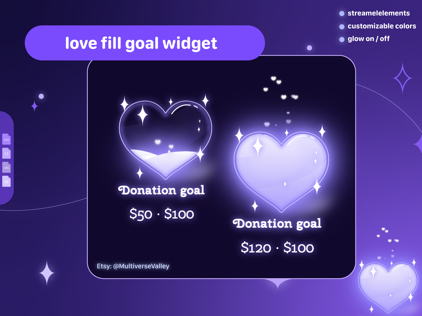 Glass heart goal/event widget | vtuber overlay