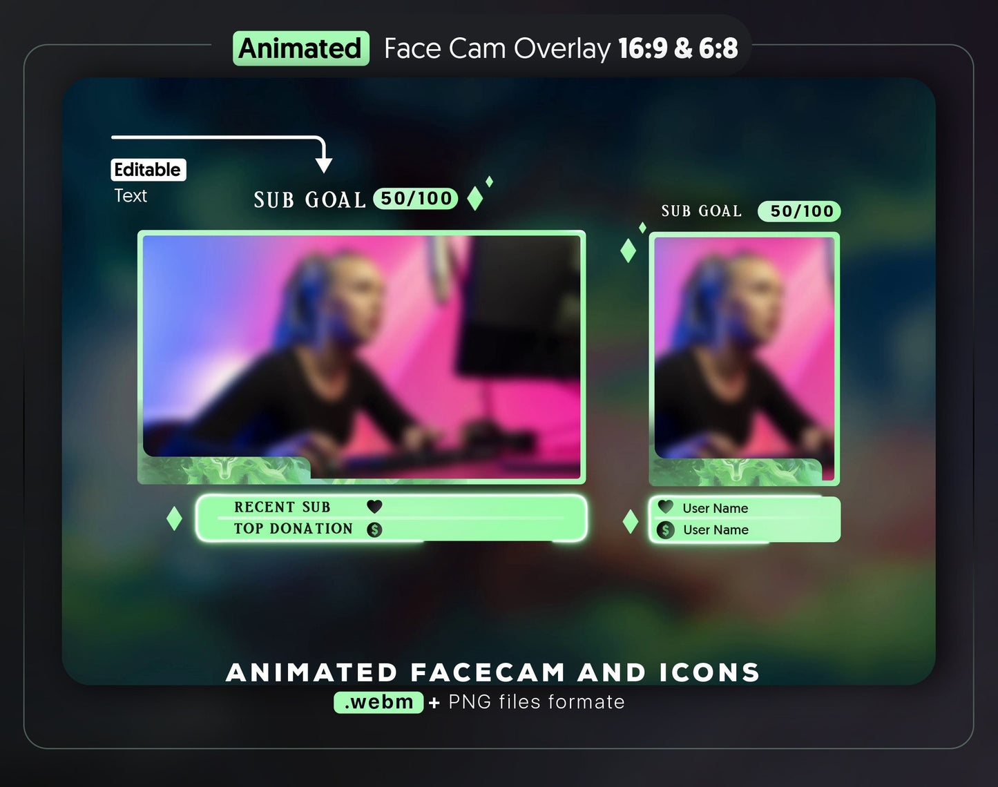 Purple and Green Dream forest charming animated face-cam overlay