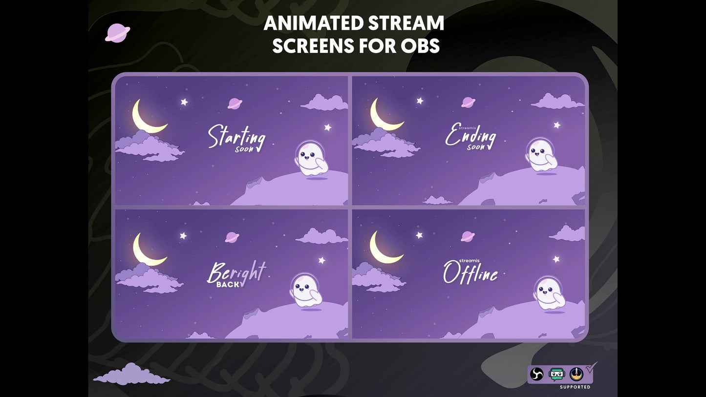 Cute Space Ghost Animated  Twitch Screens | Kawaii