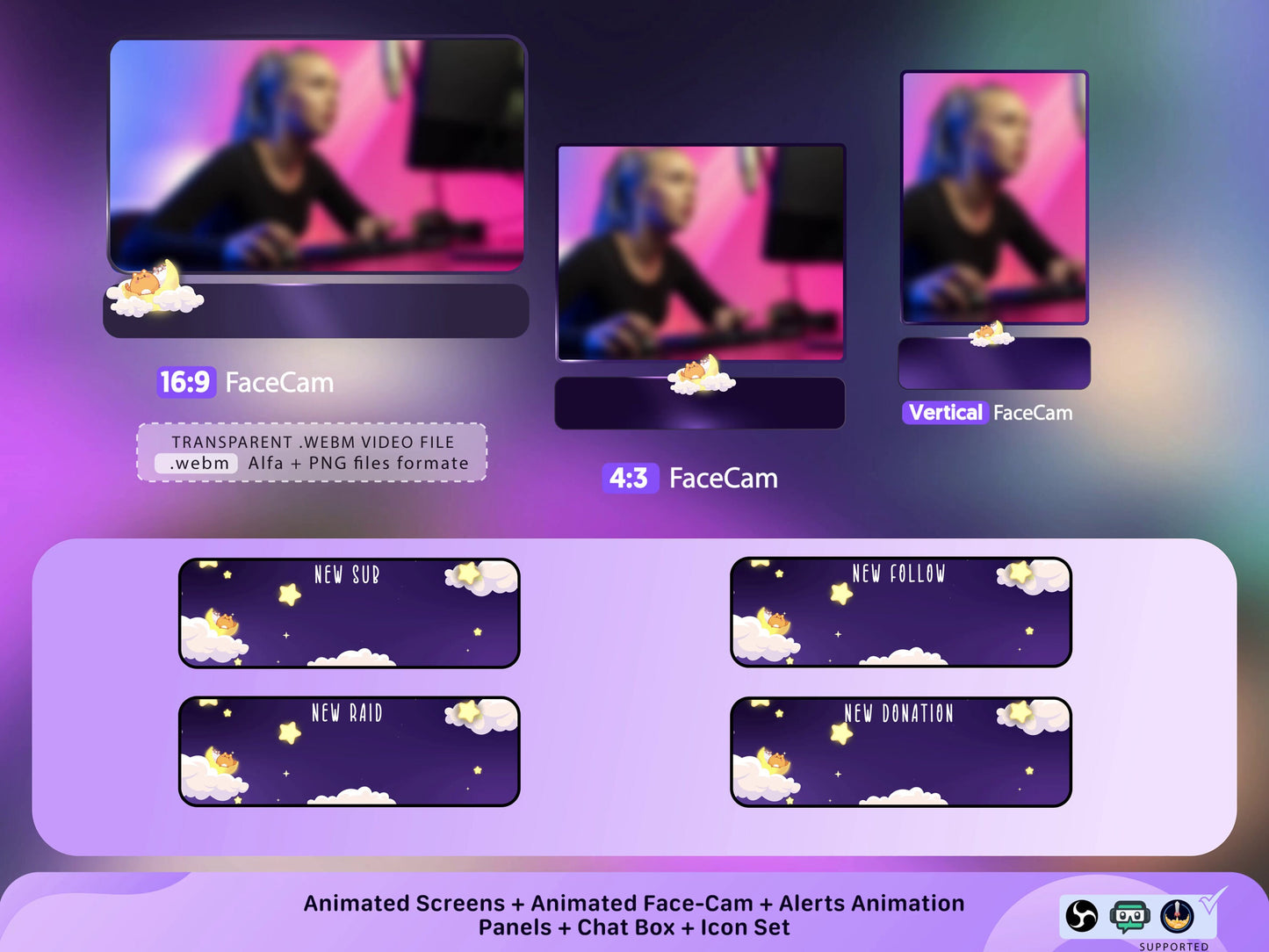 Animated Scene "Moon Kitten" - Stream Overlay