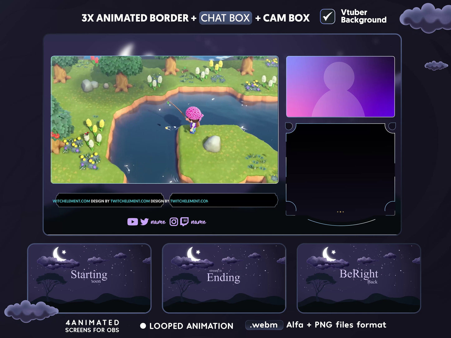 Atmosphere Animated Stream Package/Galaxy Moon/Twitch Set