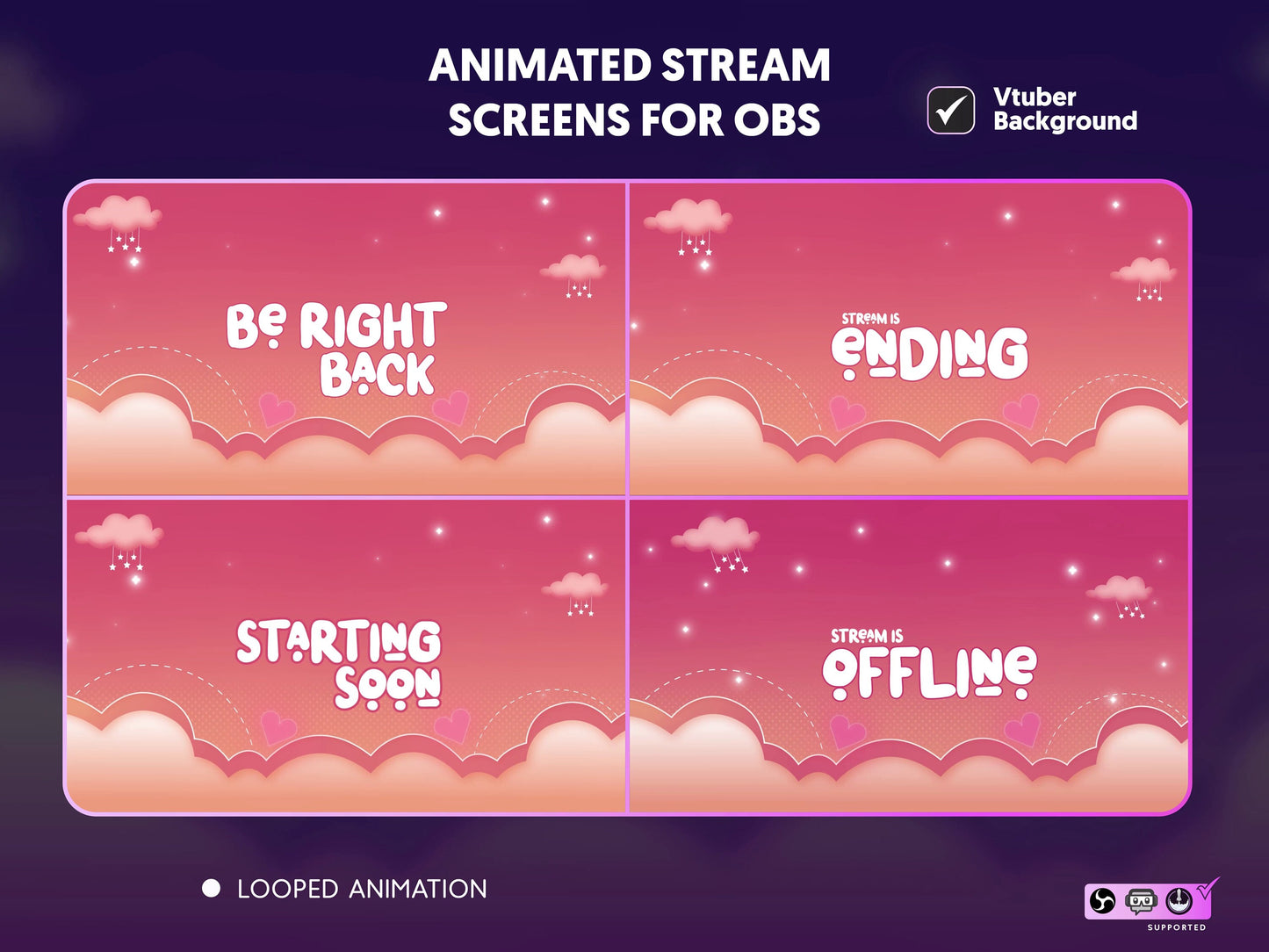 Twitch Pastel Clouds Stream Package Celestial / Love Transition