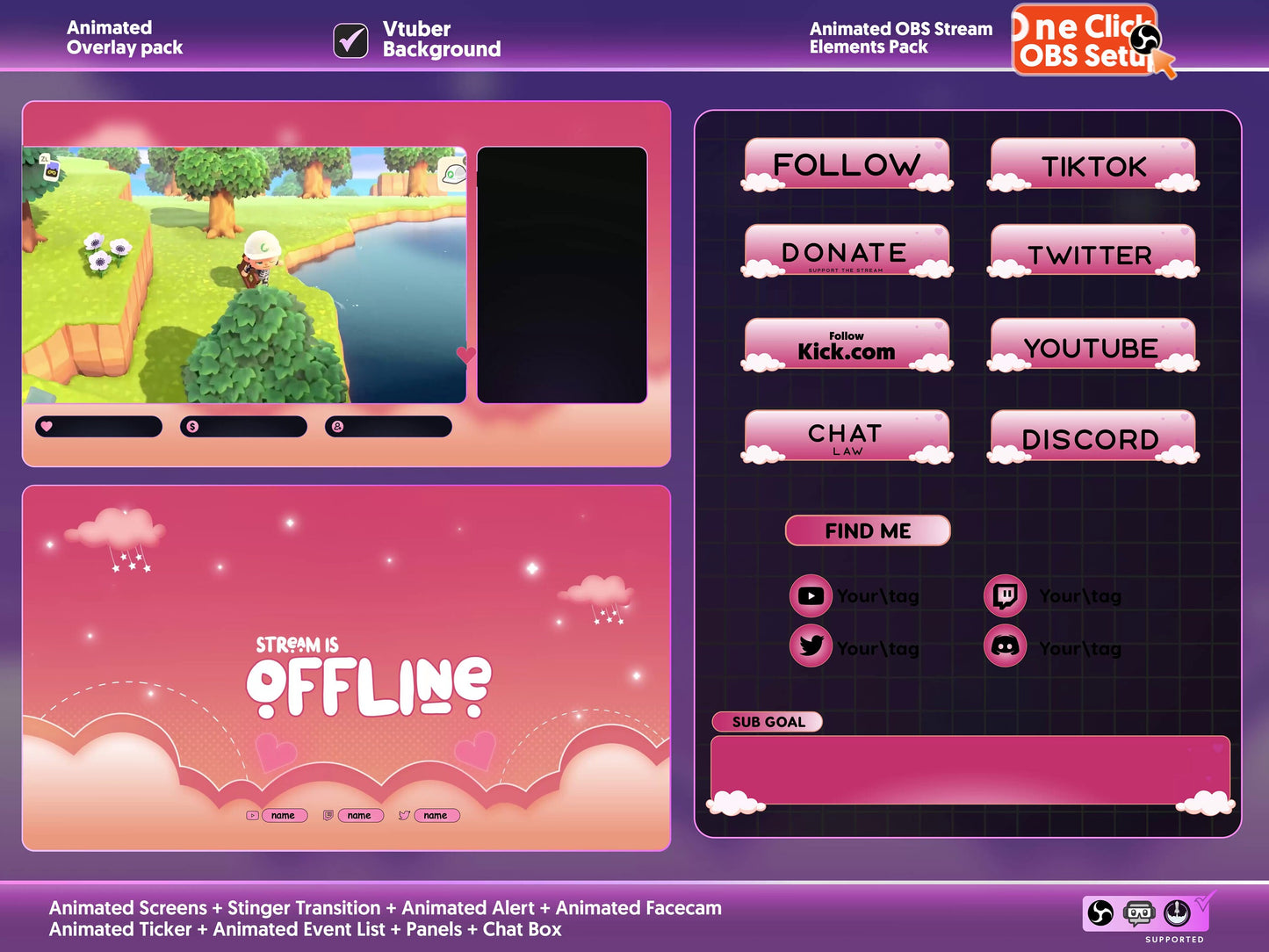 Twitch Pastel Clouds Stream Package Celestial / Love Transition