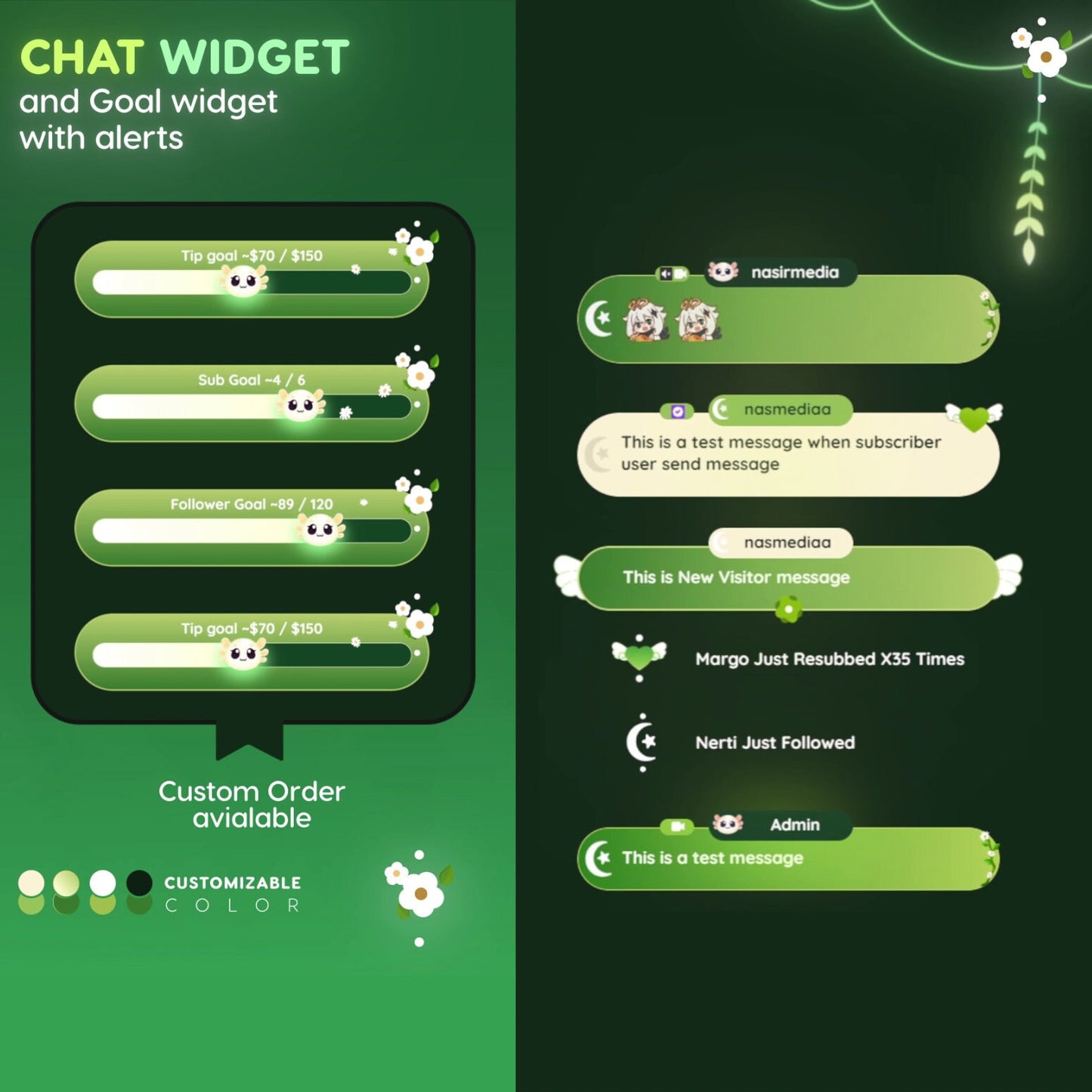 Green Plants Stream Customisable Chat Widget Goal- Event-Widget