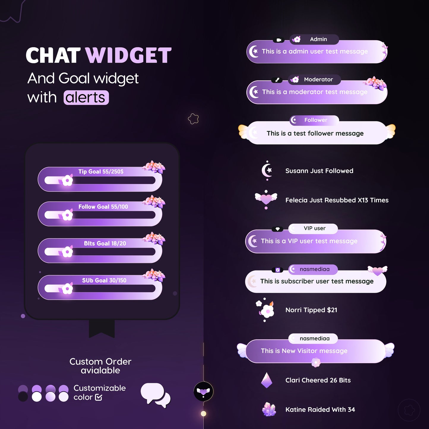 Purple Autumn Twitch chat widget + goal widget