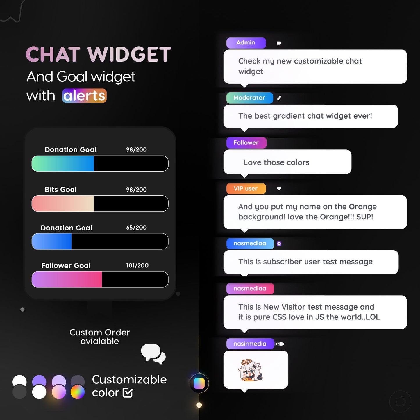 Customisable Gradient Chat widget Goal Widget Event Widget