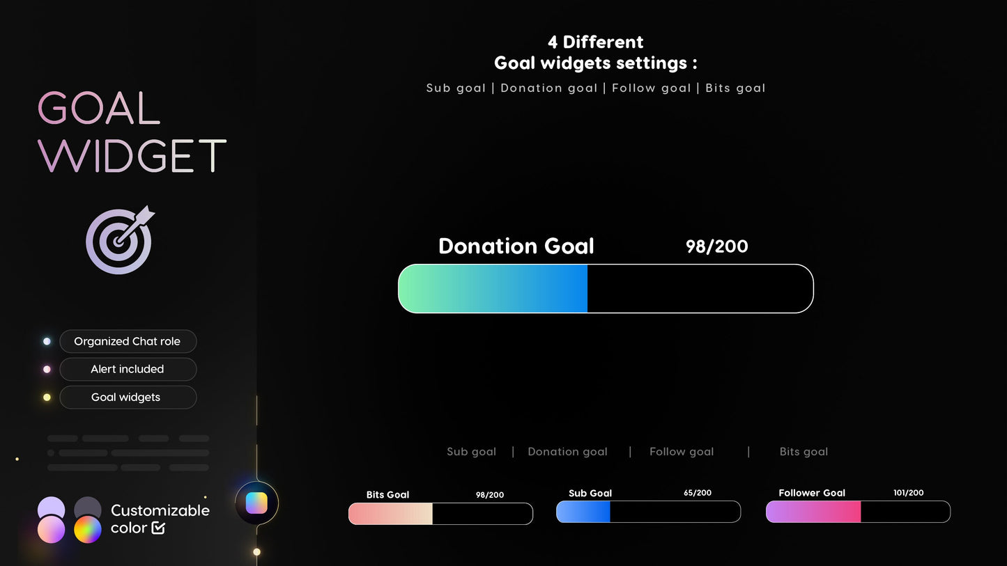 Customisable Gradient Chat widget Goal Widget Event Widget